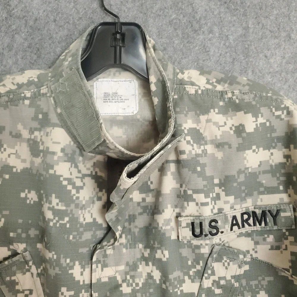 US Army Jacket Mens S Long Digital Camo Coat Combat Jacket Full Zip Size Small